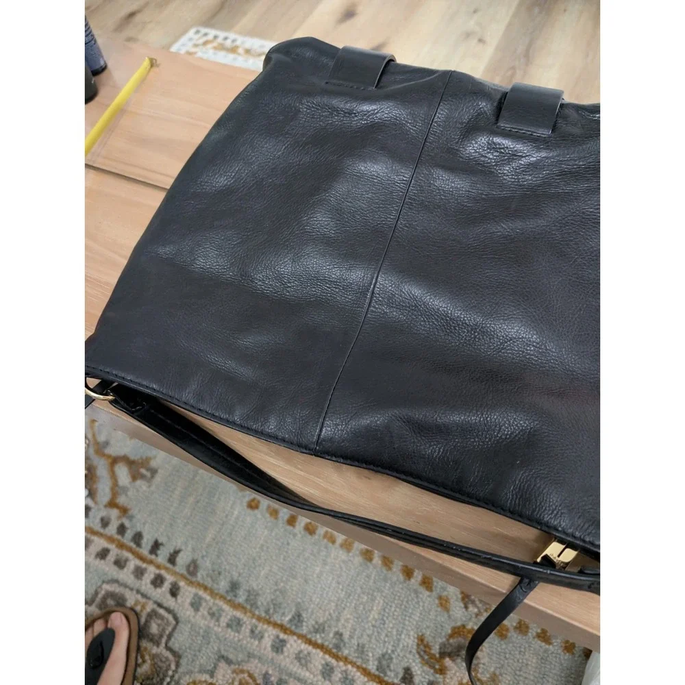She+Lo BLACK Leather Hobo Handbag With‎ Gold Accents